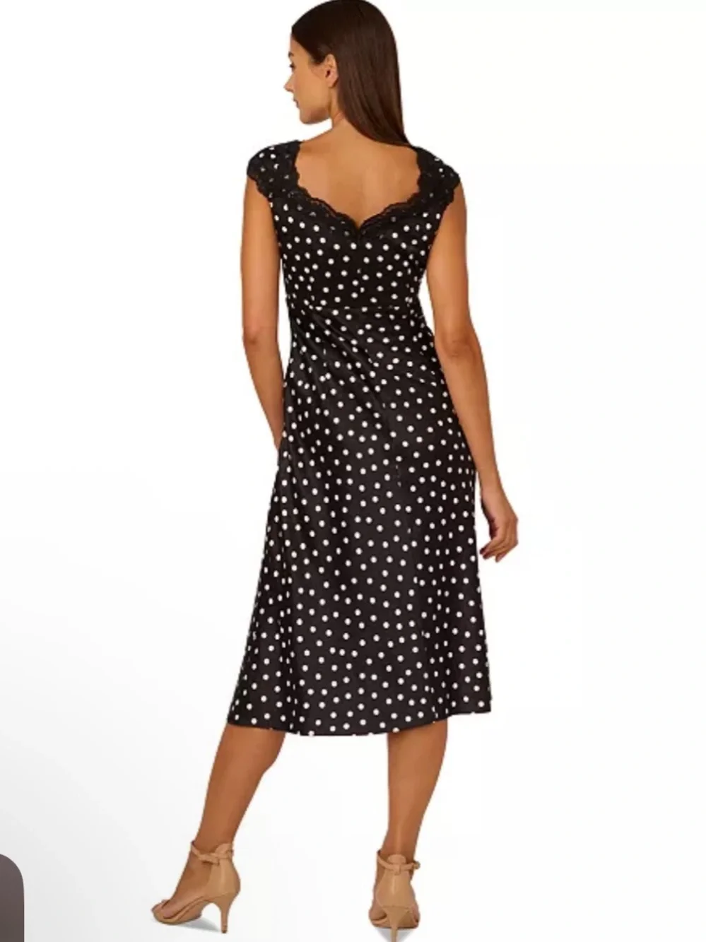 Adrianna Papell Black White Satin Polka Dot Midi Dress size 12 NWT - Picture 3 of 9